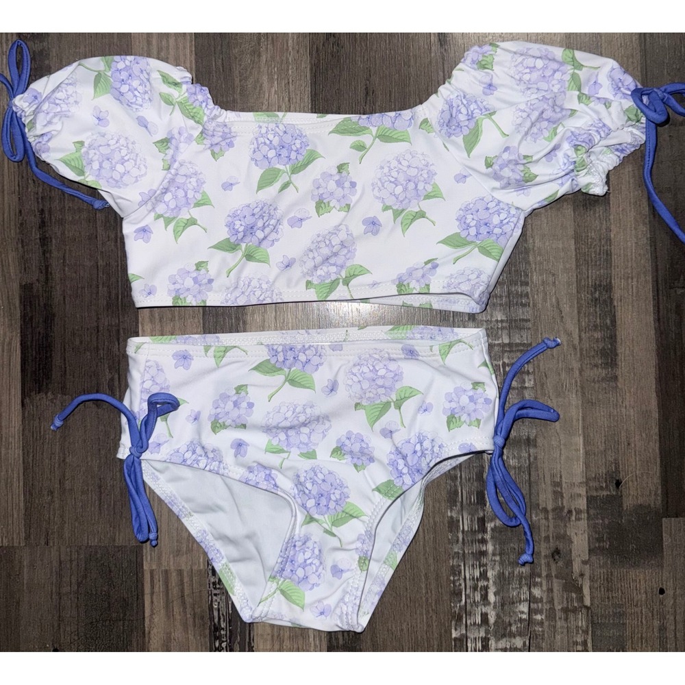 NWOT Boutique Purple Hydrangea Floral Two Piece Swimsuit Toddler Girls 12-18M